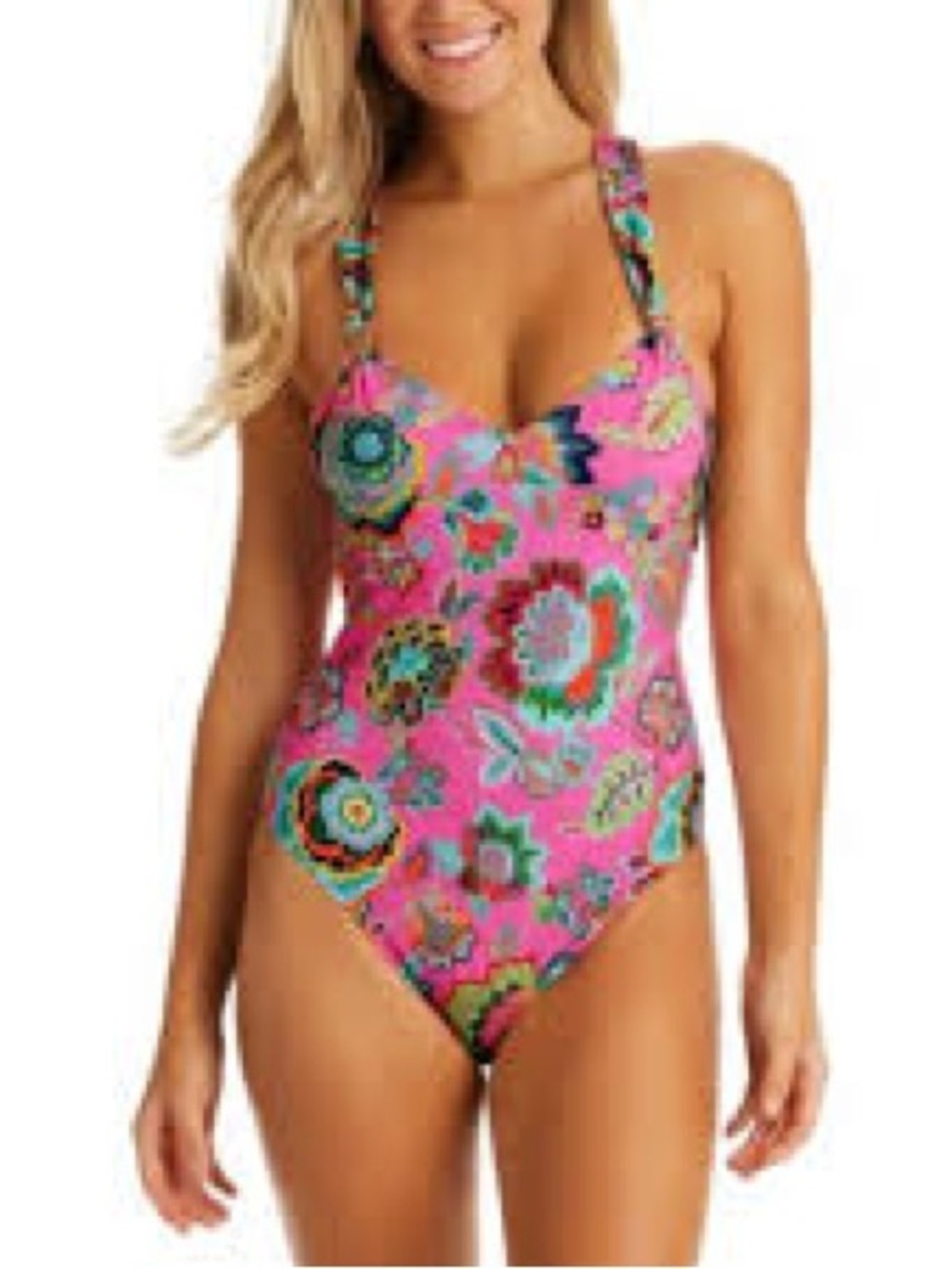 Jessica Simpson Pink Floral Print One-Piece Swimsuit